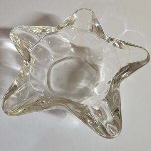 Vintage Heavy Clear Glass Star Ashtray Dish Mid Century Catchall Trinket Bowl